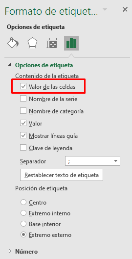 Etiqueta valor de las celdas