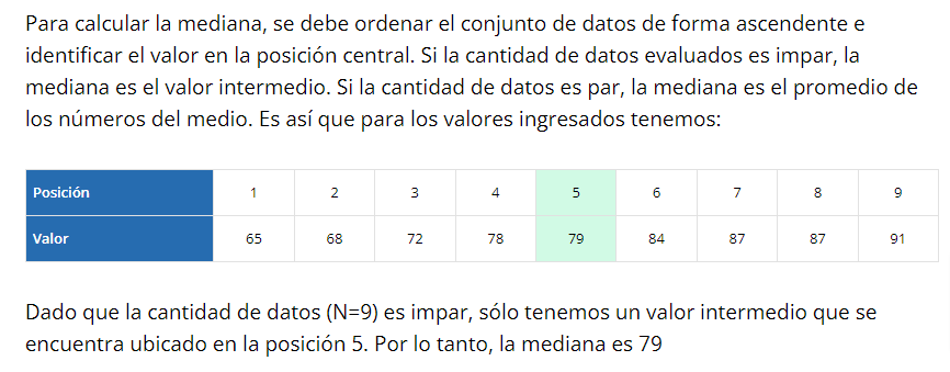 cálculo de la mediana