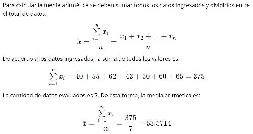 ejemplos de media aritmetica