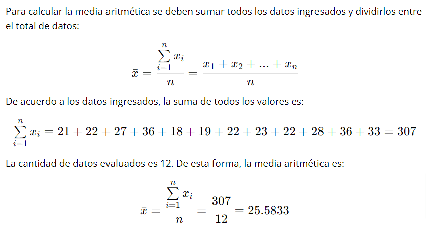 ejercicios de media aritmetica