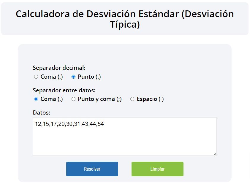 calculadora online de la desviación estándar